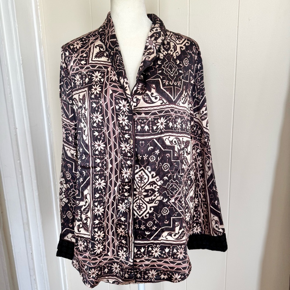 Ophelia Velvet Mix Pajama Top from Johnny Was Workshop | Silk Blouse Size Small